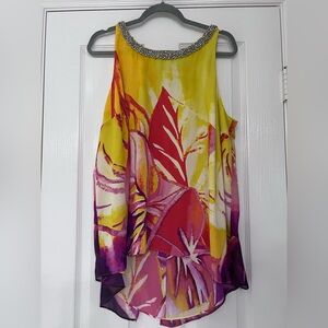 Floral Top With Beaded Neckline